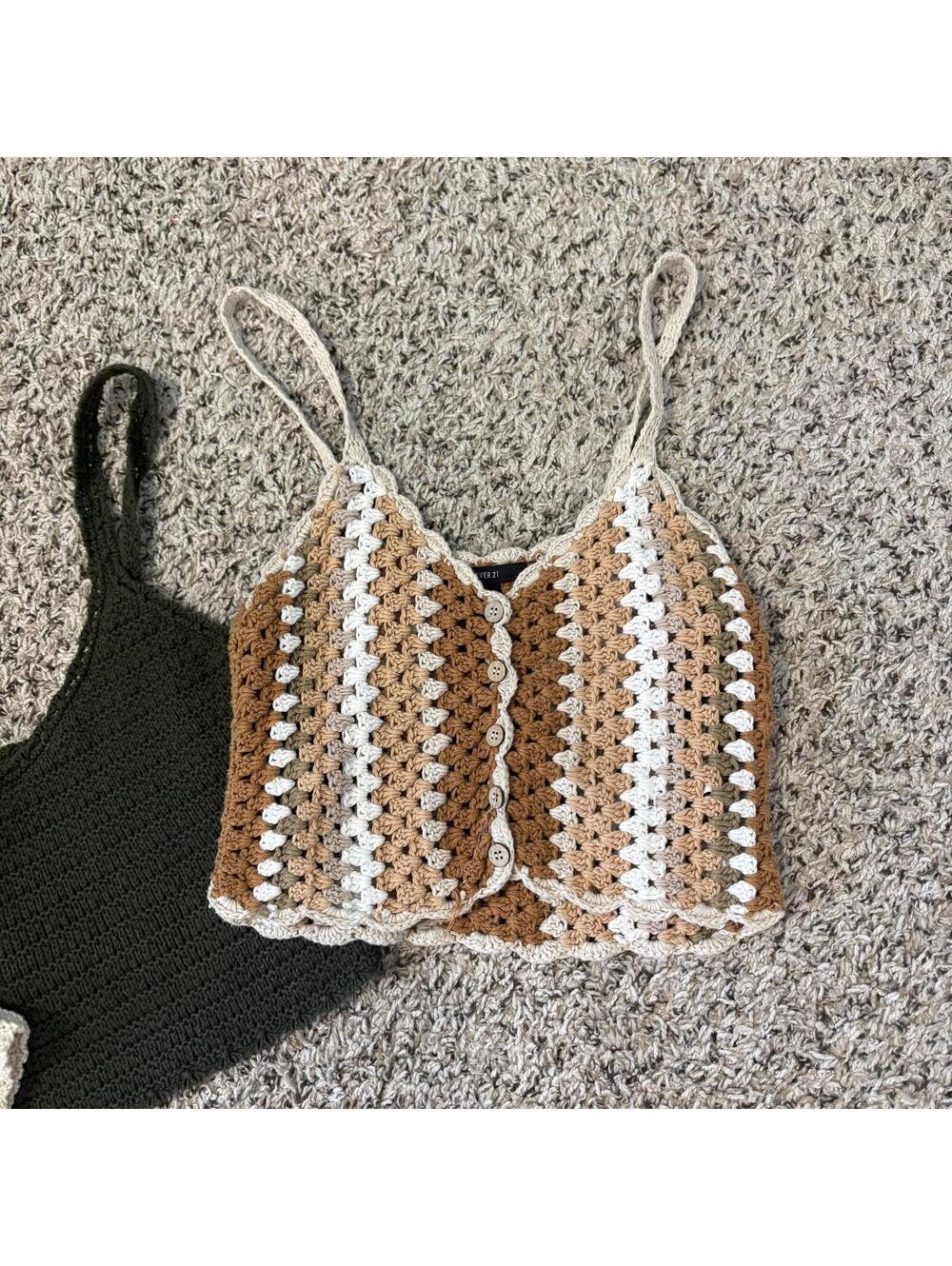 Bundle of 3 Crochet Knit Crop Tops – Aerie & Forever 21 – Size S - Picture 2 of 8